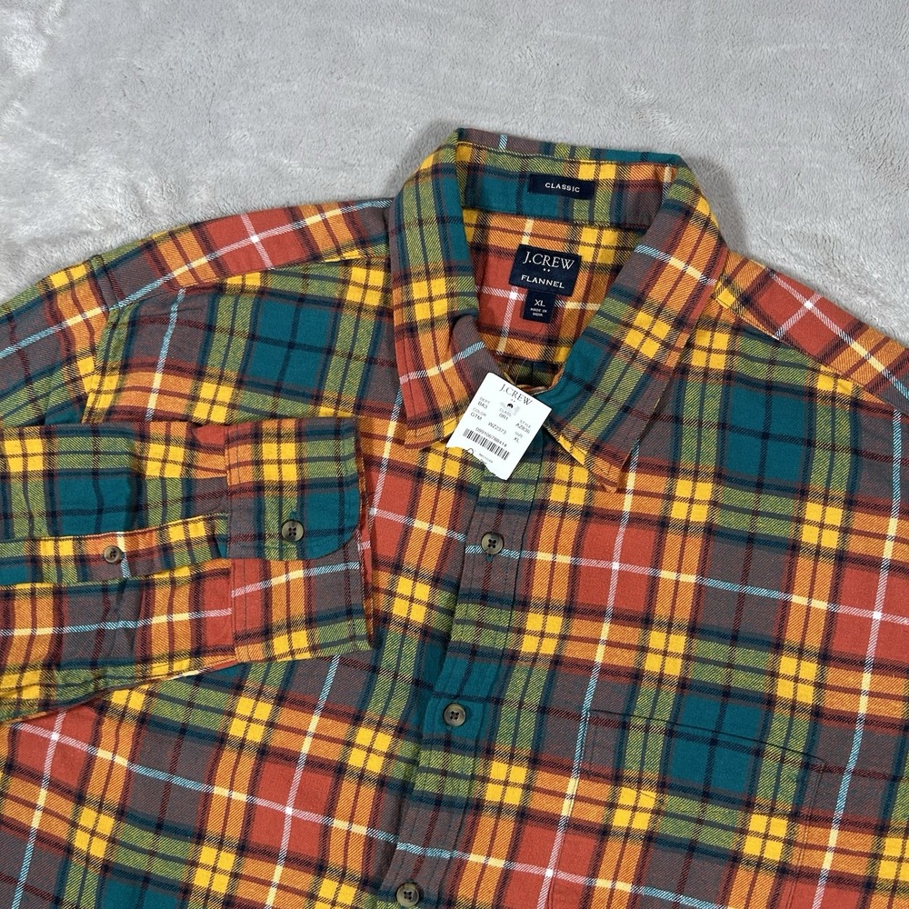 J Crew Flannel Shirt Mens XL Multicolor Plaid Classic Fit AZ836 Long Sleeve NWT